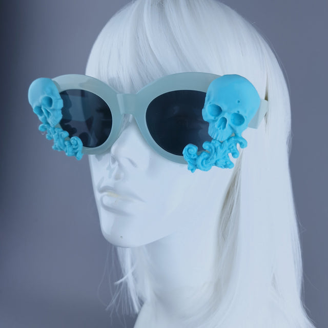"Velika" Pastel Blue Filigree & Skull Sunglasses