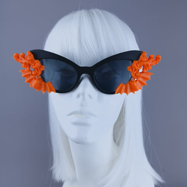"Minerva" Cat Eye Orange Filigree& Bat Sunglasses