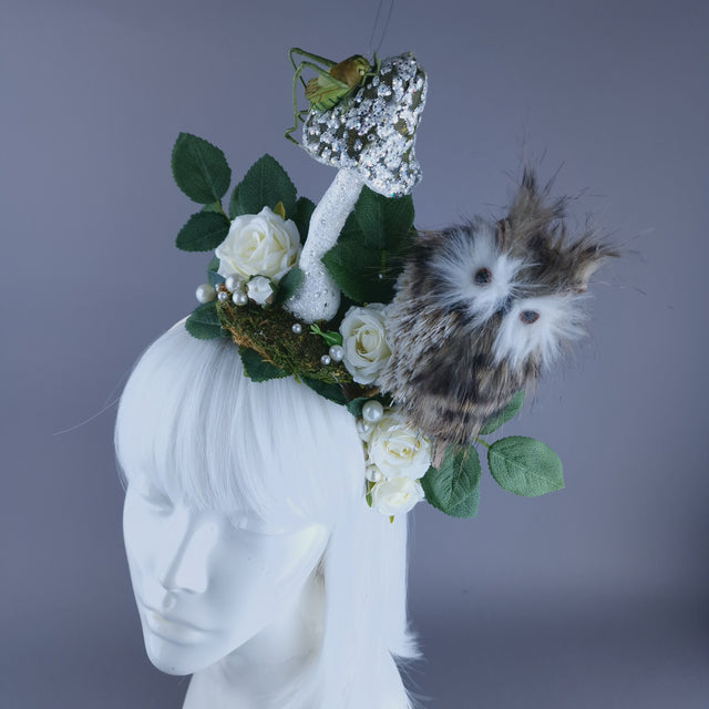 "Tawny" Autumn Owl, Rose, Pearl & Mushroom Headdress
