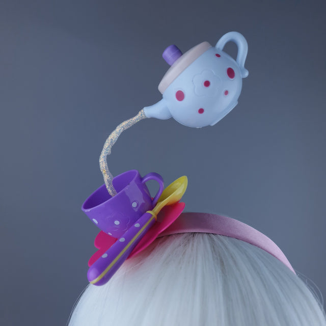 "Spill The Tea" White Teapot & Cup Headpiece