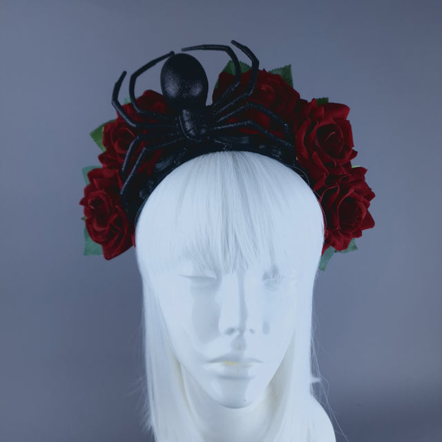 "Lolth" Black Glitter Spider, Filigree & Rose Headdress
