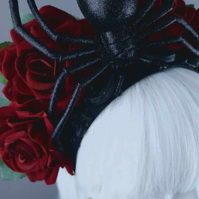 "Lolth" Black Glitter Spider, Filigree & Rose Headdress