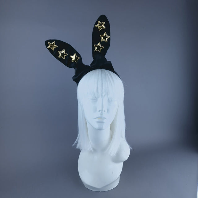 "Izar" Black Bunny Rabbit Ear with Gold Stars Headpiece