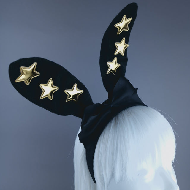"Izar" Black Bunny Rabbit Ear with Gold Stars Headpiece