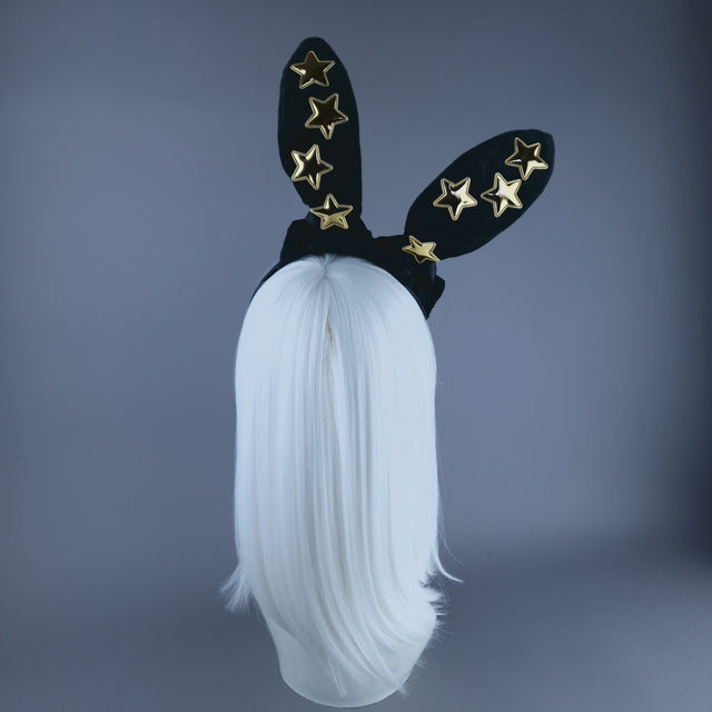 "Izar" Black Bunny Rabbit Ear with Gold Stars Headpiece