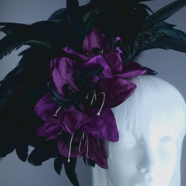 "Moloch" Purple Flower Feather & Filigree Headpiece