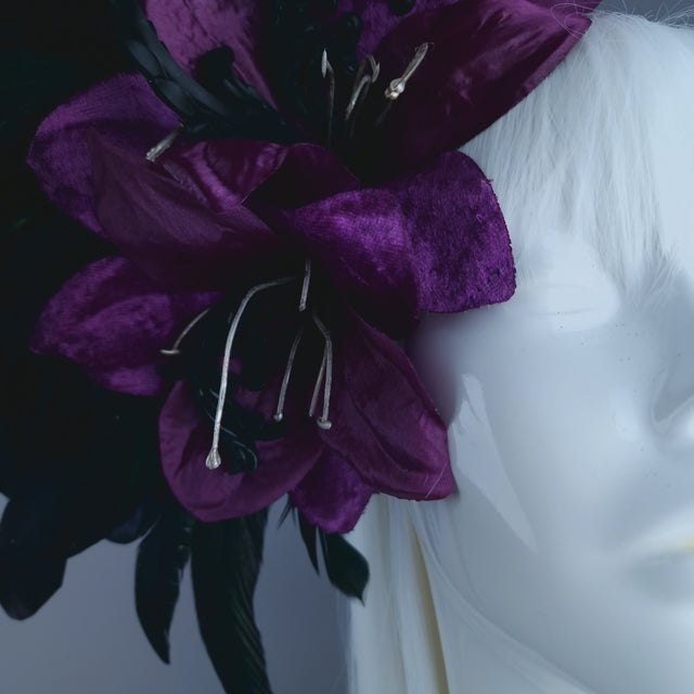 "Moloch" Purple Flower Feather & Filigree Headpiece