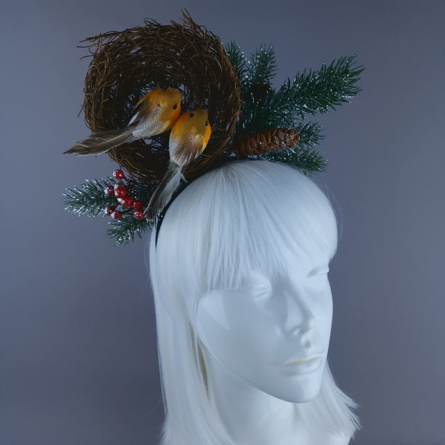Robins in Nest & Pine Cones Xmas Headdress