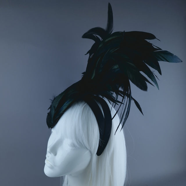 "Roo 3" Black Feather Headdress Fascinator Hat