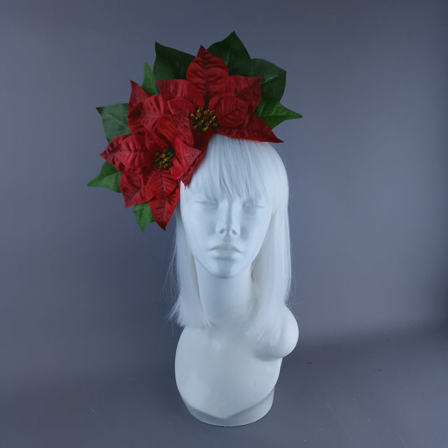 Large Red Poinsettia Xmas Headdress
