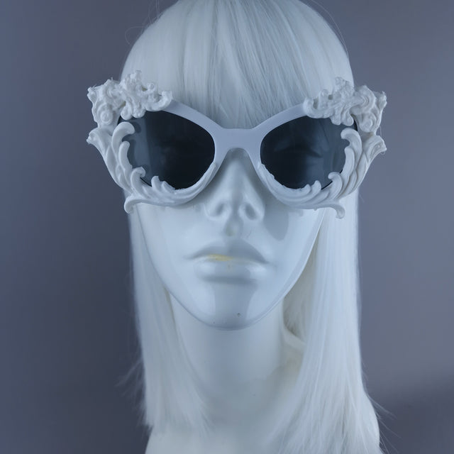 "Nieve" White Filigree Catseye Sunglasses