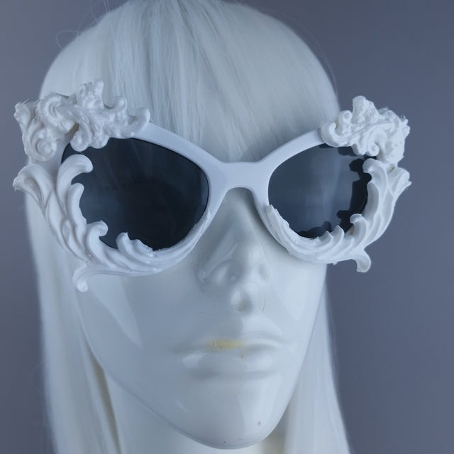 "Nieve" White Filigree Catseye Sunglasses
