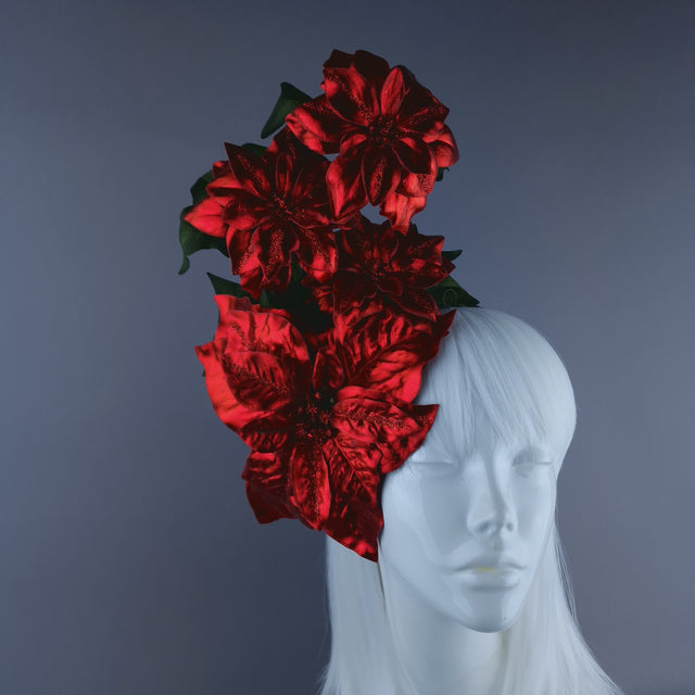 Metallic Red Poinsettia Xmas Headdress