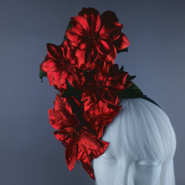Metallic Red Poinsettia Xmas Headdress
