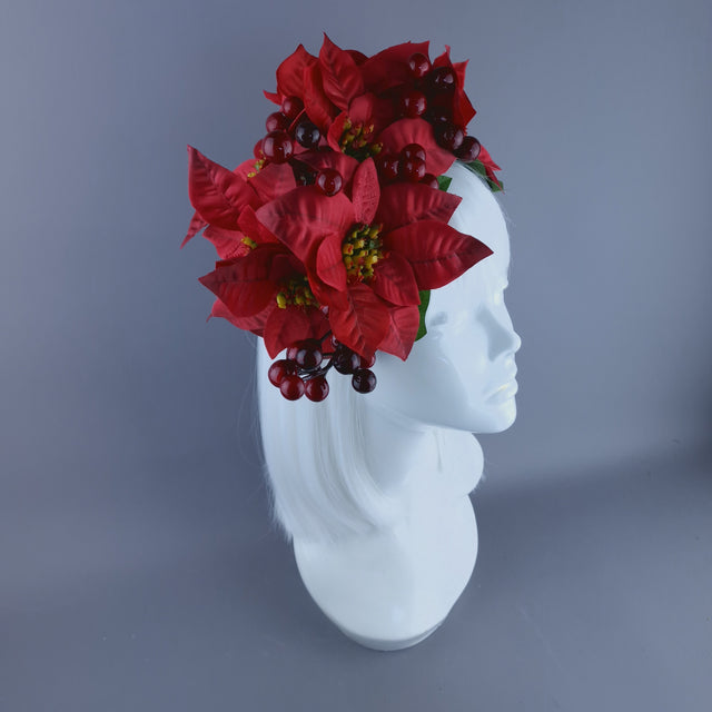 Red Poinsettia & Berries Vintage Style Xmas Headdress