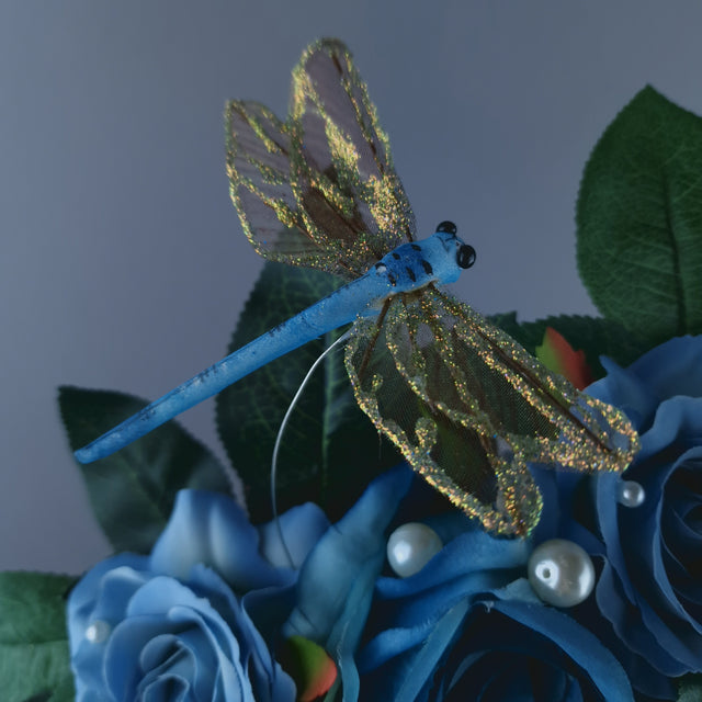 "Lulani" Blue Rose, Pearls & Insects Headdress
