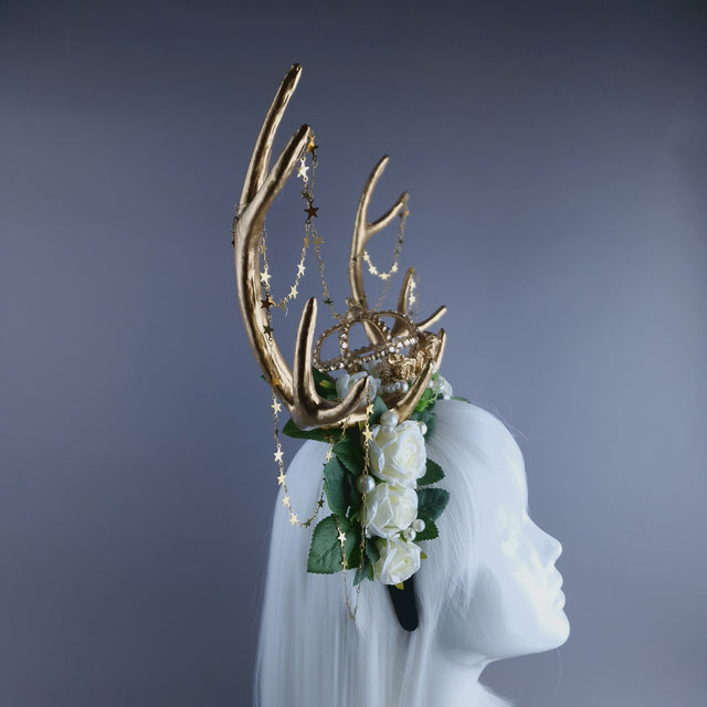 "Orein" Antlers, Pearl & Gold Filigree Headpiece