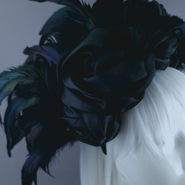 "Vares" Black Feather & Rose Headdress