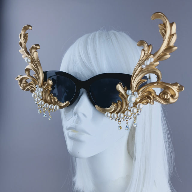 "Caravaggio" OTT Gold & Pearl Filigree Baroque Sunglasses