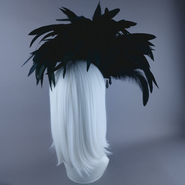 "Crow" Black Feather Headdress with Bettle Jewel