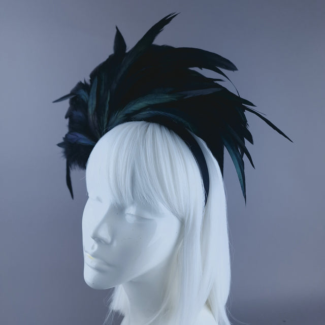 "Crow" Black Feather Headdress with Bettle Jewel