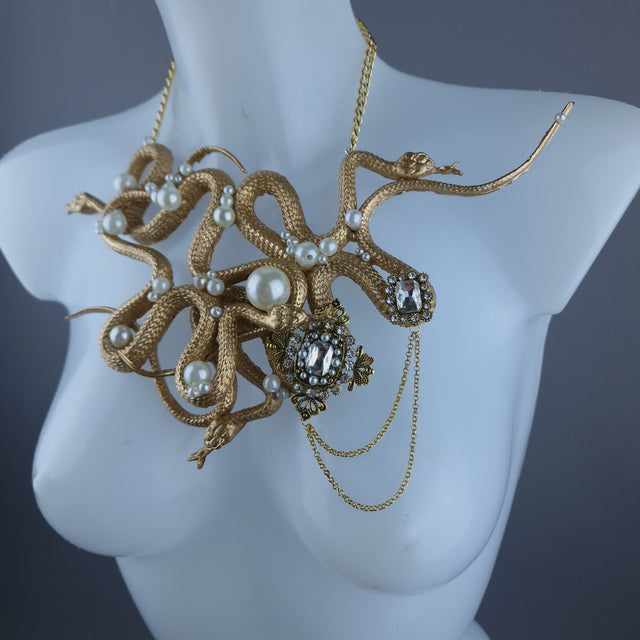 "Entwine" Gold & Pearl Snake Neckpiece