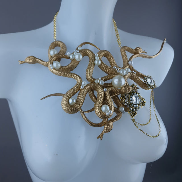 "Entwine" Gold & Pearl Snake Neckpiece