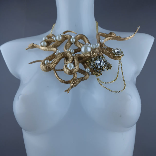 "Entwine" Gold & Pearl Snake Neckpiece