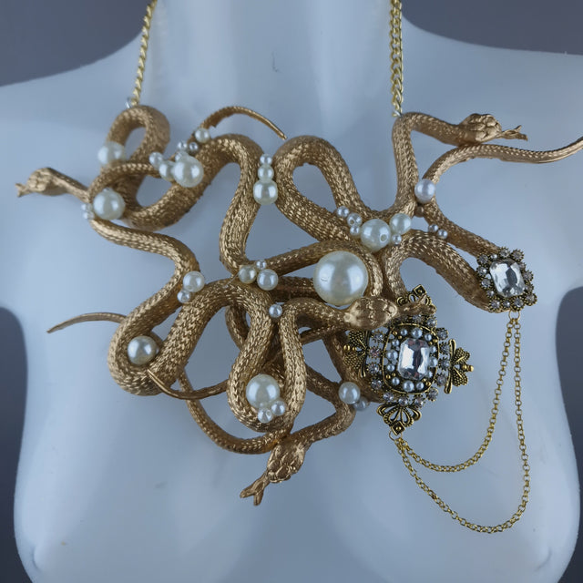 "Entwine" Gold & Pearl Snake Neckpiece