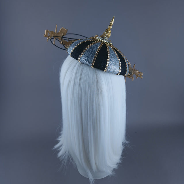 "Cirque Forever" Black, Silver & Gold Circus Carousel Wired Veil Hat