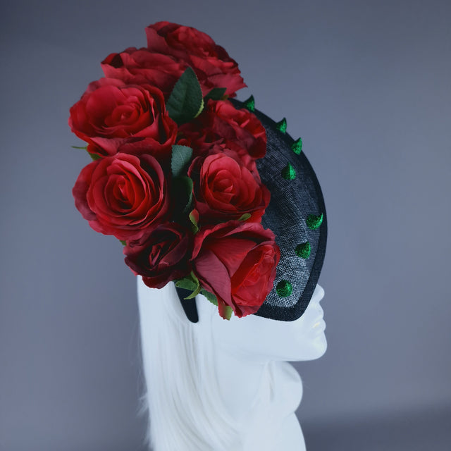 "Love Hurts" Red Rose & Thorns Black Fascinator Hat