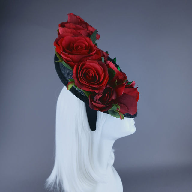 "Love Hurts" Red Rose & Thorns Black Fascinator Hat