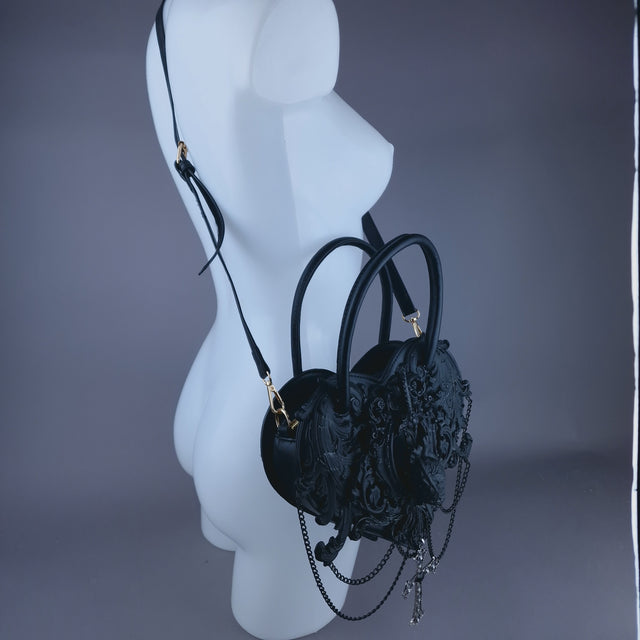 "Tullia" Black Filigree Heart Shaped Handbag