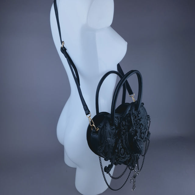 "Tullia" Black Filigree Heart Shaped Handbag