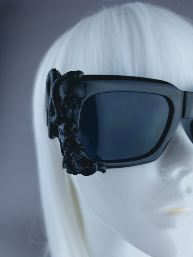 "Perseus" Black Skull & Snake Unisex Square Sunglasses