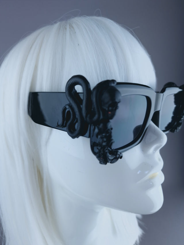 "Perseus" Black Skull & Snake Unisex Square Sunglasses