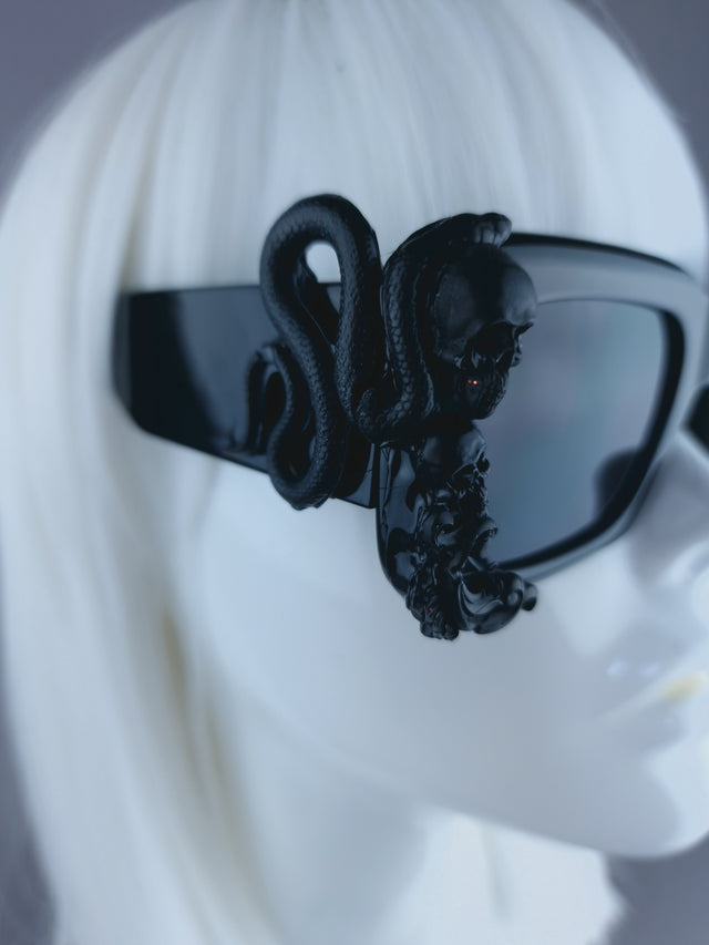 "Perseus" Black Skull & Snake Unisex Square Sunglasses