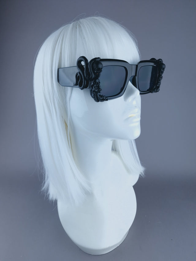 "Perseus" Black Skull & Snake Unisex Square Sunglasses