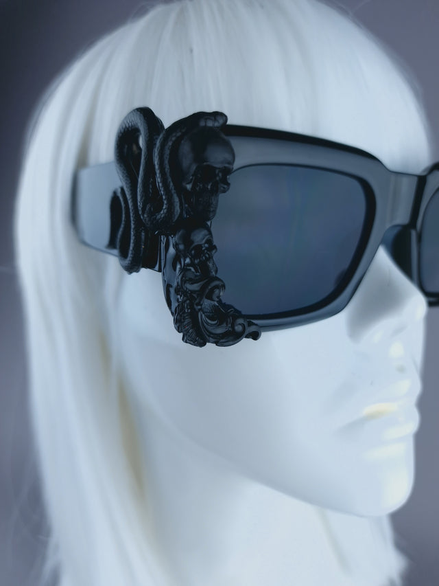 "Perseus" Black Skull & Snake Unisex Square Sunglasses