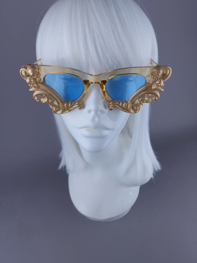 SAMPLE! Gold & Blue Cateye Sunglasses