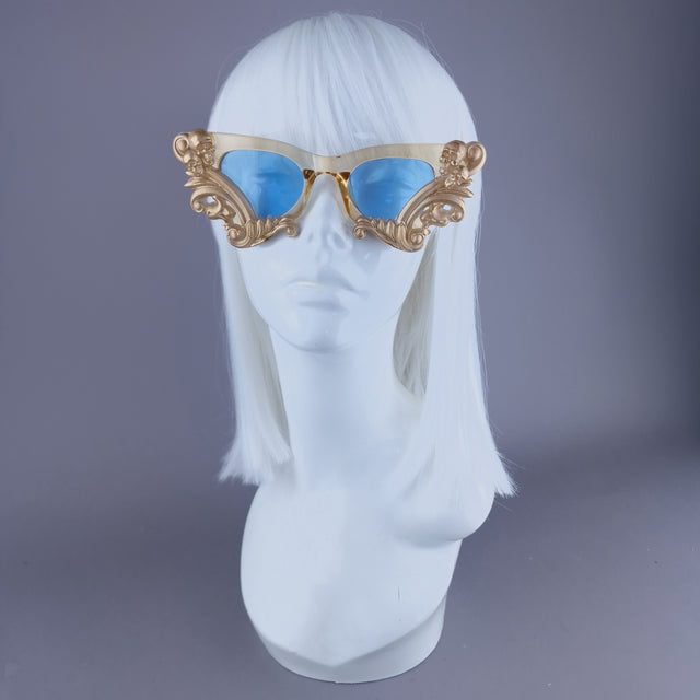 SAMPLE! Gold & Blue Cateye Sunglasses