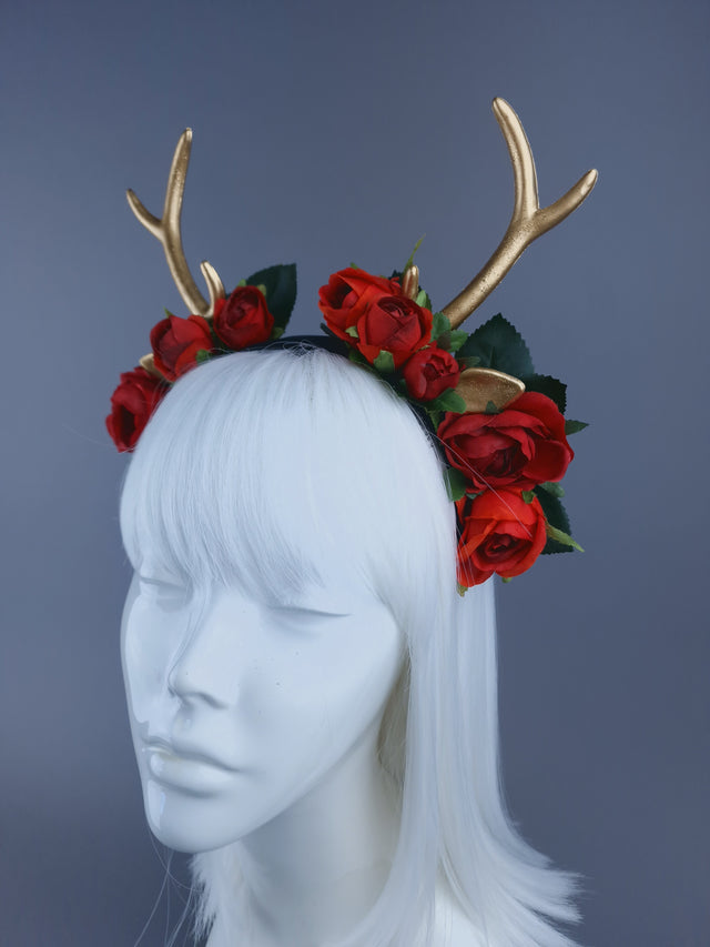 Deer Antler & Roses Xmas Headdress