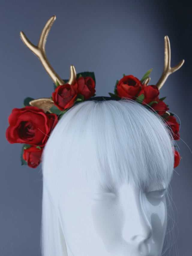 Deer Antler & Roses Xmas Headdress