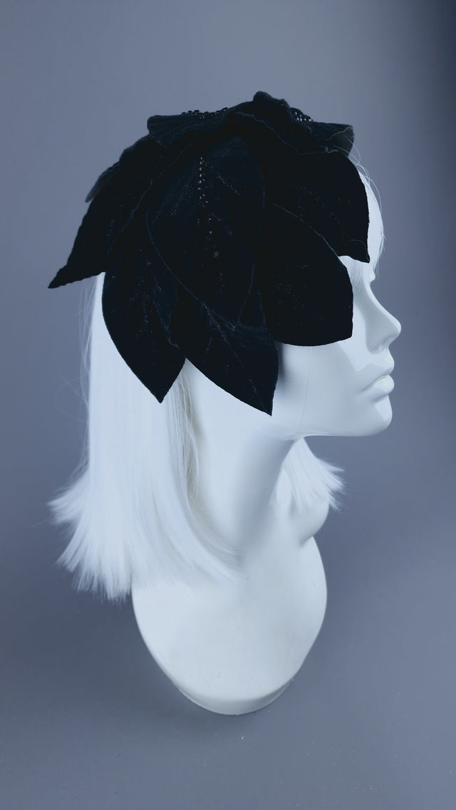 "Baxter" Black Vintage Inspired Velvet Leaf Headdress