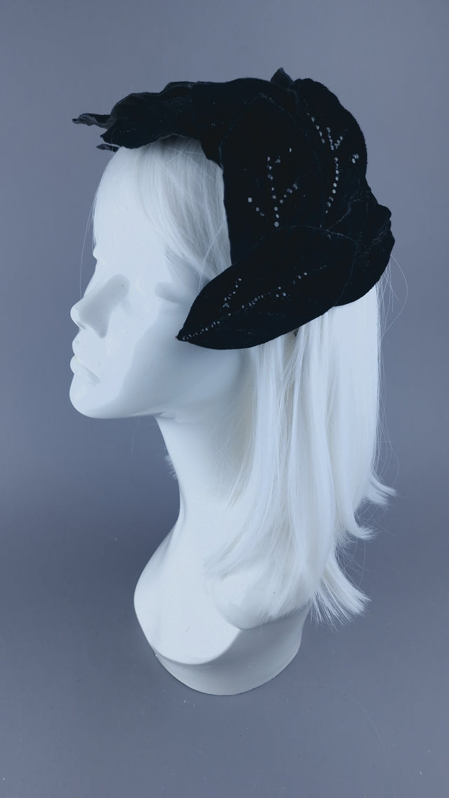 "Baxter" Black Vintage Inspired Velvet Leaf Headdress