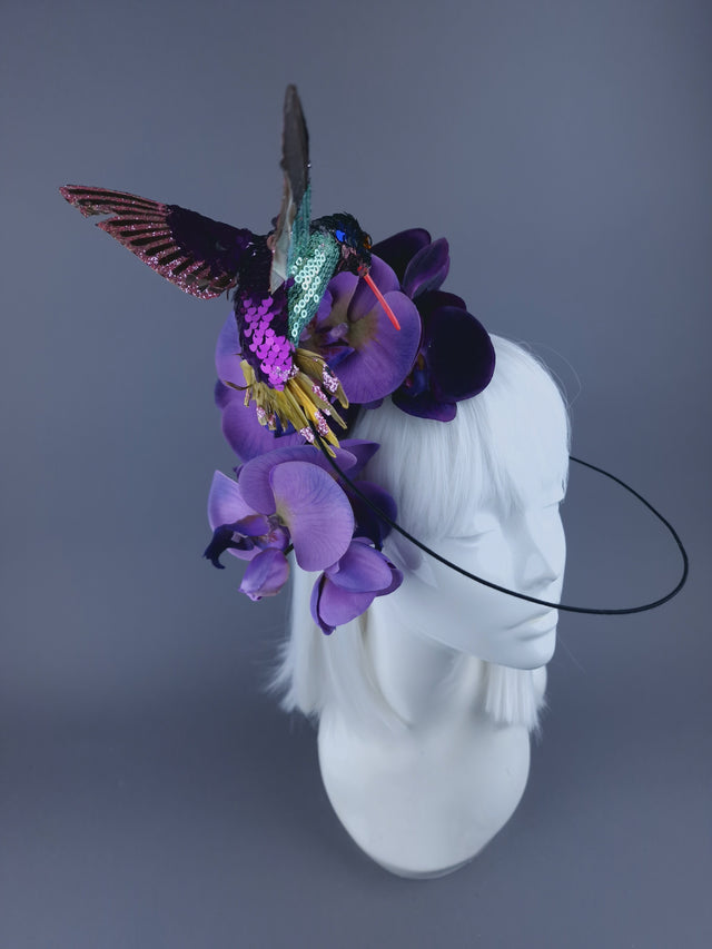 "Whir" Hummingbird & Purple Orchid Headdress