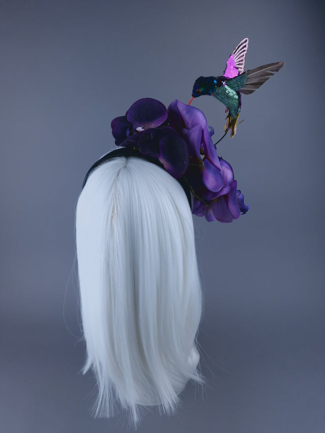 "Whir" Hummingbird & Purple Orchid Headdress