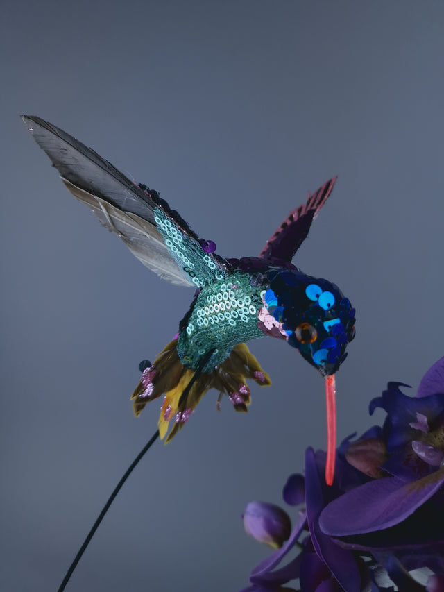 "Whir" Hummingbird & Purple Orchid Headdress