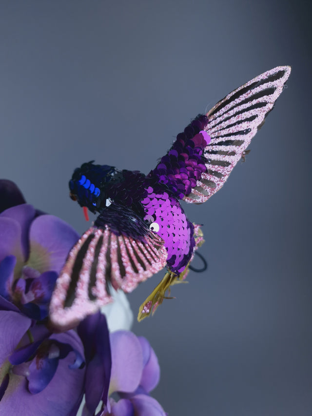 "Whir" Hummingbird & Purple Orchid Headdress