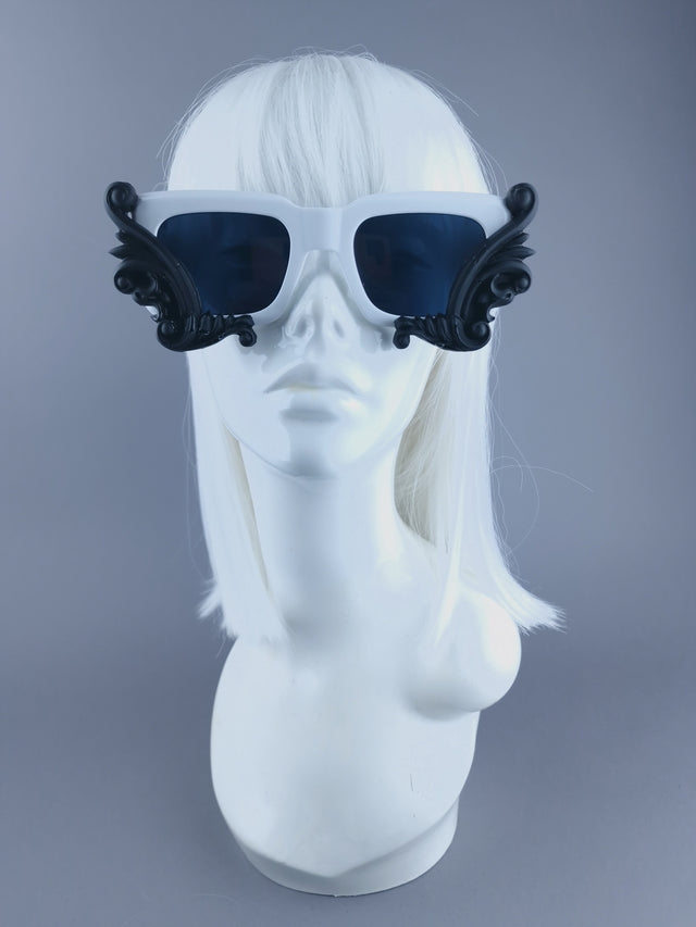 "Nandor" Black & White Filigree Unisex Sunglasses